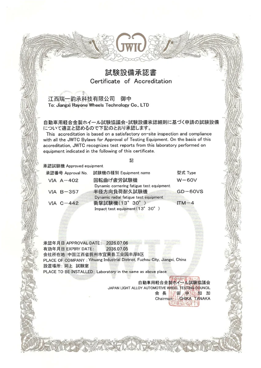 LSW forged wheel VIA test equipment approval certificate cover