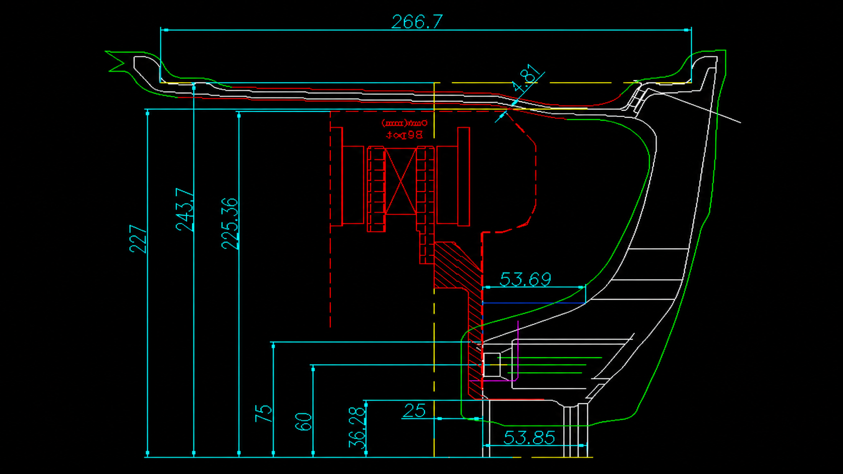 LSW forged wheel engineering cross-section and key dimensions