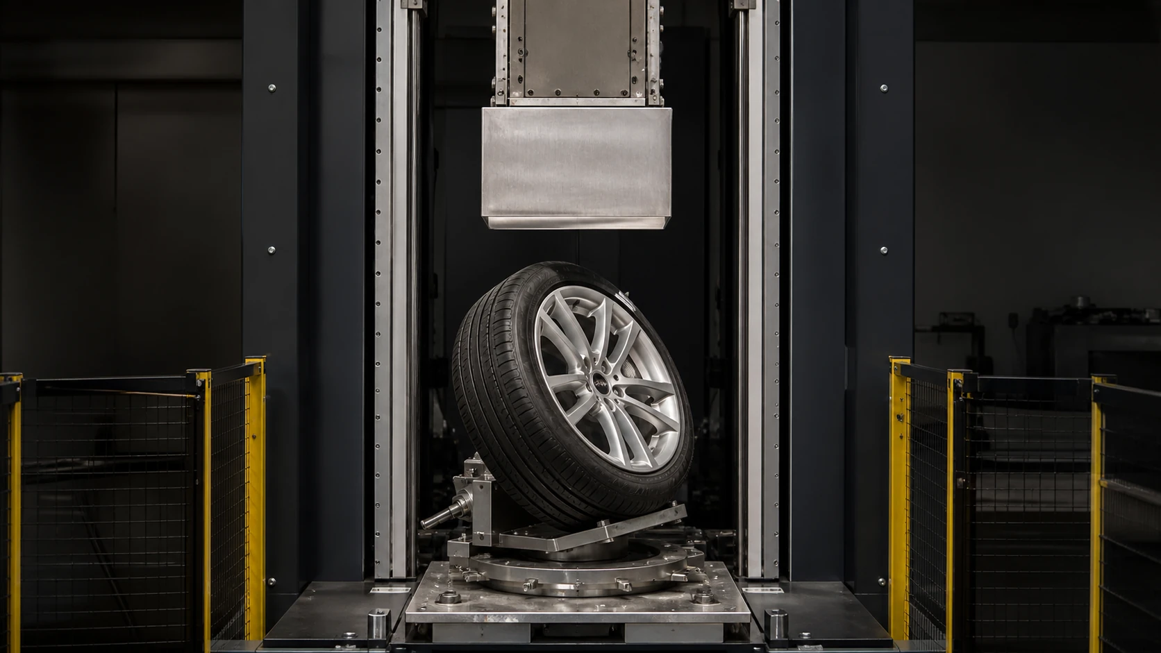 Schematic diagram of the tire hub assembly fixed on the impact test bench at an inclination angle of 13°