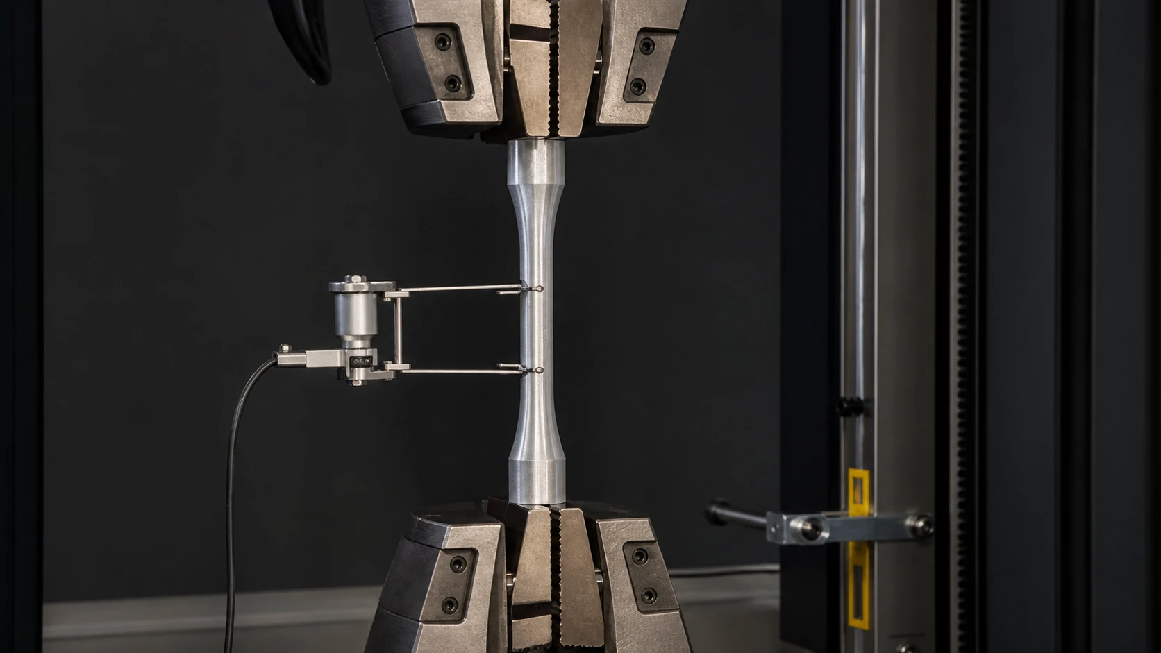 Macro close-up of the necking area after fracture of aluminum alloy dumbbell-shaped tensile specimen