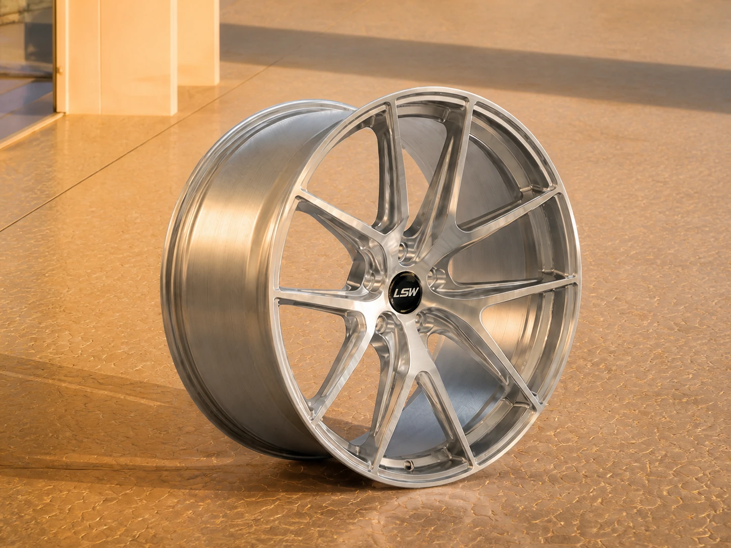 LSW Polished Silver Passenger Car Forged Wheel Product Navigation Display