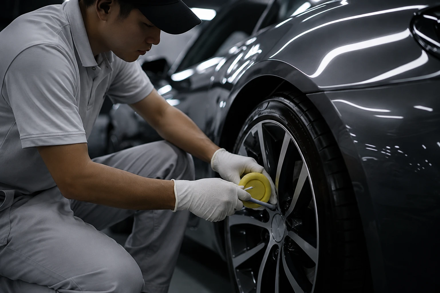 Professional technicians conduct tightening torque review and routine maintenance on vehicle forged wheels